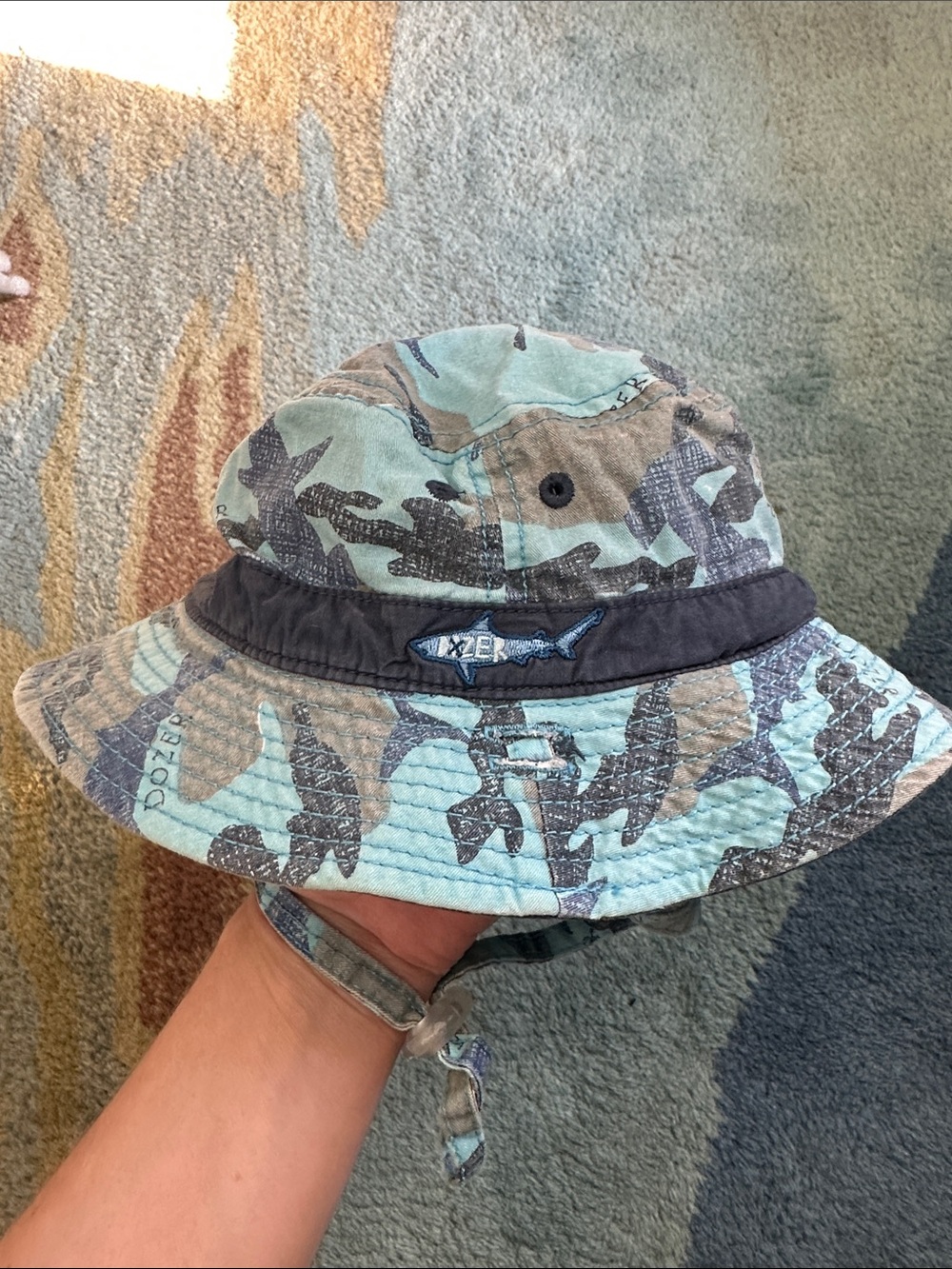 Kids Shark Bucket Hat with Chin Strap - Blue/Green